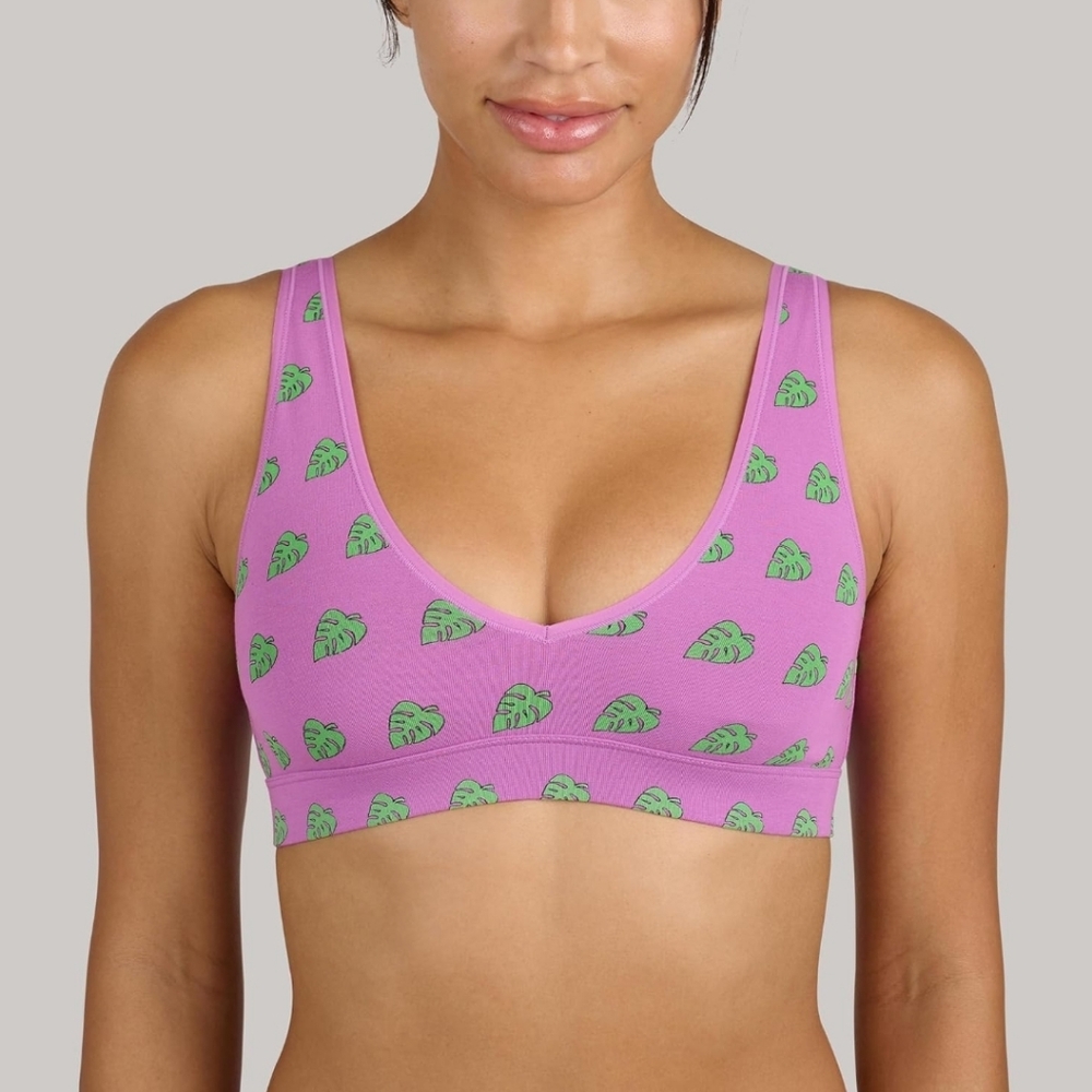 MeUndies Stretch Organic Cotton V-Neck Bralette Monstera Leaf Womens L Wireless
